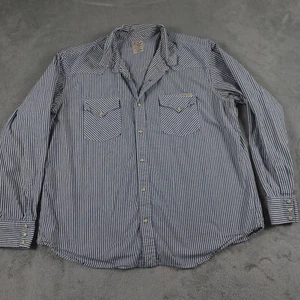 Lucky Brand Shirt Mens XXL Gray Striped Pearl Snap Western Yolk Pockets - Picture 1 of 7