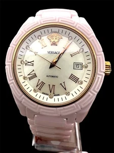 VERSACE Jumbo DV One DV1 40mm Pink Ceramic & Gold Tone Automatic Watch Date 6.5" - Picture 1 of 10