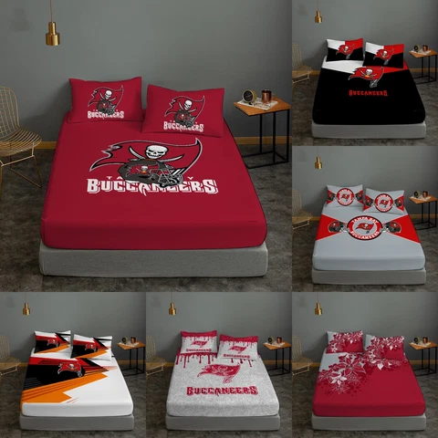 Tampa Bay Buccaneers Fitted Sheet Set 3 Piece Deep Pocket Bed Sheet Pillowcases Cover