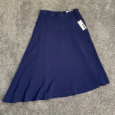 NEW Tracy Reese Skirt Women's 8 Ink Blue A-Line Midi Asymmetric Hem Lined - Image 1 of 4