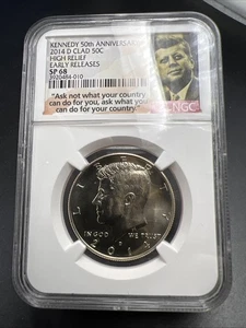 2014 D 50c Clad Kennedey High Relief NGC SP68 From 50th Anniversary Set - Picture 1 of 9