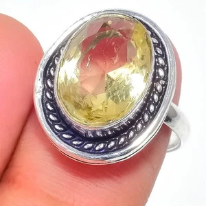 Lemon Quartz Gemstone 925 Sterling Silver Jewelry All Size Ring For Gift - Picture 1 of 1