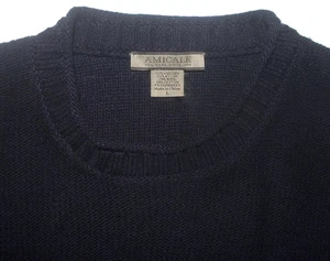 Neu ohne Etikett Herren L AMICALE Wolle Baumwolle Kaschmir Mischung Strick Rundhalsausschnitt Pullover marineblau - Bild 1 von 6