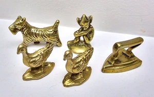Job Lot Of 5 Miniature Solid Brass Figures Ducks Scottie Dog Pixie And Flat Iron - Picture 1 of 8