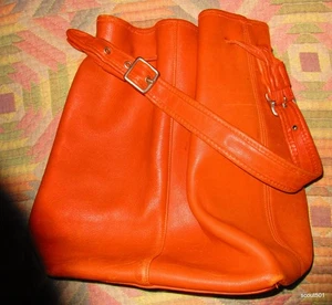 Vintage Designer Soft Honey Orange Leather Drawstring Shoulder Bucket Bag - Picture 1 of 9