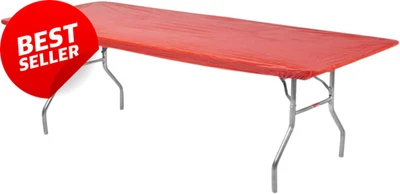 6' Rectangle Plastic Table Covers 30" X 72", Bundle of 5 (Red) - Image 1 of 4
