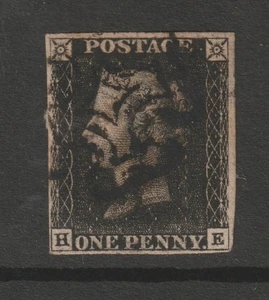 1840 QV 1d SCHWARZES 4-RANDIGES "SCHWARZES MALTESERKREUZ" IN SEHR GUTEM/GEBRAUCHTEM ZUSTAND. - Bild 1 von 2