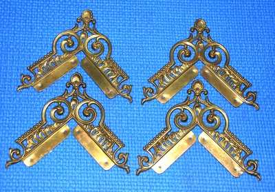 set 4 Old Fancy Pressed Embossed Brass Picture Frame Corners 5” vintage large - Image 1 of 4