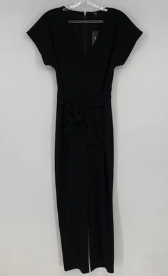 Mono Express Mujer Negro Cuello en V Corbata Cintura Pierna Recta Una Pieza Talla S Foto 1 de 4