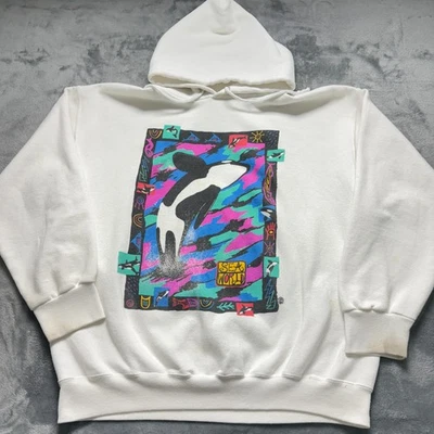 Sudadera con Capucha Vintage Años 90 Sea World Orca Para Hombre XL Blanca Tultex Gráfico Prendas Exteriores Retro Foto 1 de 4