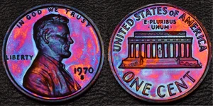 1970-S (Large Date) PROOF Lincoln 1 One Cent NATURAL Rainbow Toning (L52-7) - Picture 1 of 3