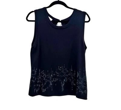 Camiseta sin mangas suéter negra vintage Laura Ashley talla grande lentejuelas brillantes vacaciones Foto 1 de 4