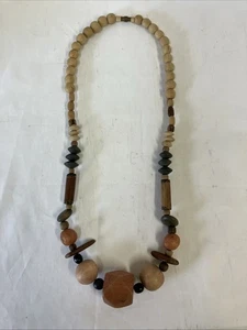 Vtg  Wooden Necklace Tribal Ethnic Style 24”VG - Picture 1 of 3