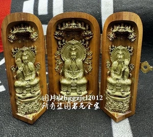 Santuario de Viaje de Madera de Azufaifo Tres Puros Deidad Trinidad Taoísta Prístina Divina - Imagen 1 de 4