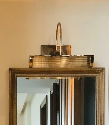 Antique Vintage Art Deco Brass & Glass Rod Light Fixture Wall Sconces Lamp - Image 1 of 3