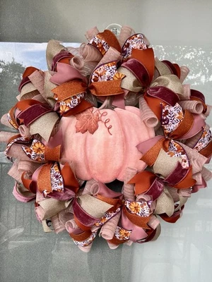 Dusty Rose Pumpkin Wreath, 25” In Diameter - Image 1 of 4