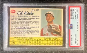 1962 Post Canadian Ed Kasko corte a mano #119 béisbol Cincinnati rojos PSA AUTÉNTICO - Imagen 1 de 3