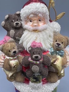 Kurt Adler Oso de Papá Noel Abrazos Osos de Peluche Polonesa Vidrio Adorno de Navidad - Imagen 1 de 11