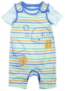 Boys Blue Whale Romper Playsuit & Bodysuit Top Set Newborn Baby to 9 Months - Picture 1 of 2