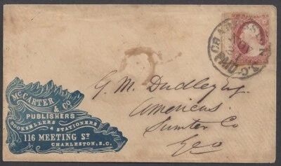 CHARLESTON, SC ~ McCARTER, Publishers & Booksellers ~ Scott #11, CAMEO AD COVER - Image 1 of 2