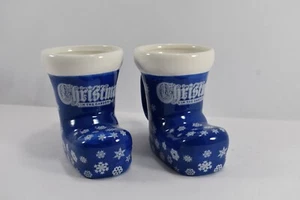 JUEGO DE 2 MEDIAS DE COPO DE NIEVE AZUL Y BLANCO TAZAS DE NAVIDAD EN EL JARDÍN - Imagen 1 de 7
