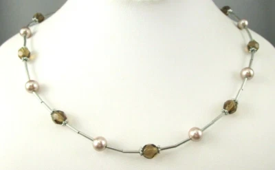 Collar ajustable LIA SOPHIA tono plata imitación perlas vidrio cuentas #5331 Foto 1 de 4