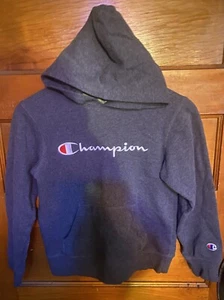 Champion Dark Grey Hoodie Pullover Sweatshirt Youth MEDIUM Embroidered Logo - Picture 1 of 7