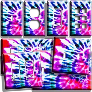 PINK BLUE HIPPIE TIE DYE LIGHT SWITCH OUTLET WALL PLATES COLLEGE DORM ROOM DECOR - Picture 1 of 34