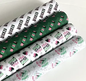 PACK OF 4 "WICKED" INSPIRED CANVAS PRINTED FABRIC SHEETS TO MAKE HAIR BOWS - Picture 1 of 1