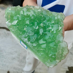 8.5LB  Rare Transparent Green Cube Fluorite Mineral Crystal