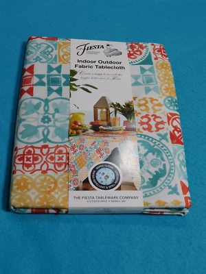 Fiesta Brand Tablecloth Multi Pattern Design Green Orange Yellow 70" Round NEW - Image 1 of 4