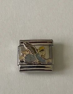 Flying Angel - Male With Blue Gown & Halo - 9mm Italian Charm Link For Bracelet - Picture 1 of 5