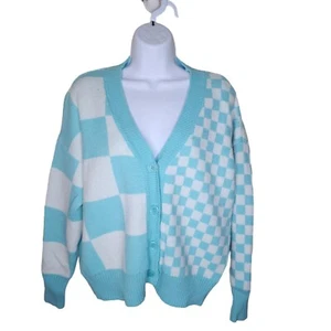 Retro Witty Fox Geometric Cardigan Sweater Womens Size S Blue White - Picture 1 of 8