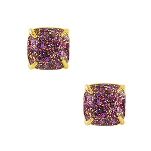 NEW! Lamb Jewelry 1/2" Square Glitter Stud Earrings 'Prince' Purple Gold 12k - Picture 1 of 5