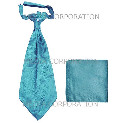Nueva Corbata Vesuvio Napoli Para Hombre Poly Ascot Corbata Hankie Paisley Turquesa Azul Foto 1 de 2