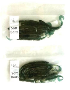 2 PACKS Jed Welsh 4" Ribbed Curly Tail Worm Dark Green Speckle Tail 10-Count - Picture 1 of 12