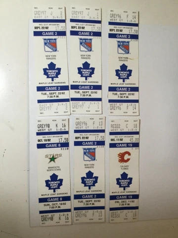 1992 Toronto Maple Leafs 6 sept./oct. game used tickets Cover