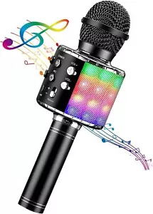 4 in 1 Bluetooth Handheld Wireless Karaoke Microphone Portable Speaker Black - Picture 1 of 6