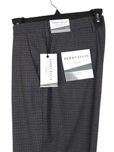 Pantalone elegante uomo Perry Ellis Portfolio slim fit elasticizzato antracite check 34x29 nuovo con etichette - Foto 1 di 5