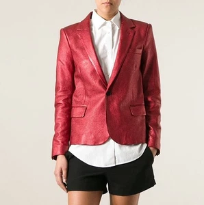 SAINT LAURENT Leder Blazer Jacke in Rot Metallic FR 34 / US 0-2 UVP: 4.290 $ - Bild 1 von 8