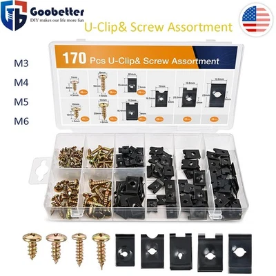 GOOBETTER 170pcs U Nut Metal Car Screw Body Fender Bumper Retainer Clips Gasket Fastener