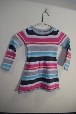2016 Gymboree Striped Knit Sweater Long Sleeve Dress GIRLS S 6 Pink White Silver - Image 1 of 4