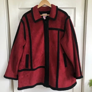 Vintage Coldwater Creek Red Black Faux Suede Sherpa Lined Coat Women XXL 90s Y2K - Picture 1 of 10