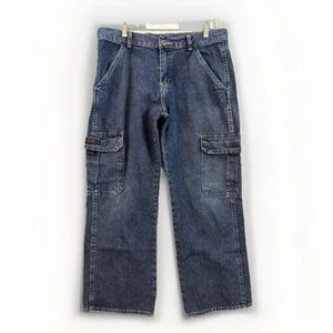 Wrangler Jeans Boys Size 16 (34x27) Husky Cargo Straight Leg Blue Denim Stretch - Picture 1 of 17