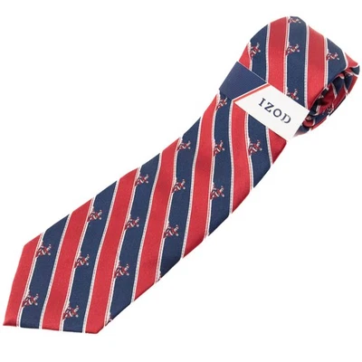 Izod Red & Blue Striped Silk Santa Skiing Christmas Neck Tie Necktie - Image 1 of 4
