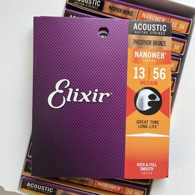 Cuerdas acústicas Elixir 16102 Nanoweb medianas 13-56 bronce fósforo Foto 1 de 3