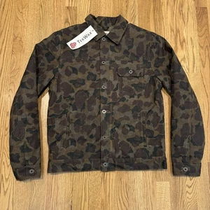 Flint And Tinder Flannel Lined Quilted Waxed Trucker Jacket Mens Small Frog Camo - Picture 1 of 17