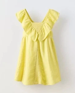 NWT New Zara Girls Toddler Yellow Linen A-Line Swing Ruffle Dress Size 4-5 Years - Picture 1 of 13