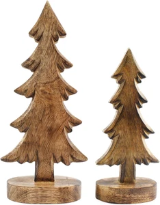 Set of 2 Wooden Christmas Trees, Natural Tabletop Handmade Holiday Decor - Picture 1 of 9