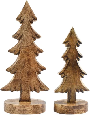 Set of 2 Wooden Christmas Trees, Natural Tabletop Handmade Holiday Decor - Image 1 of 4